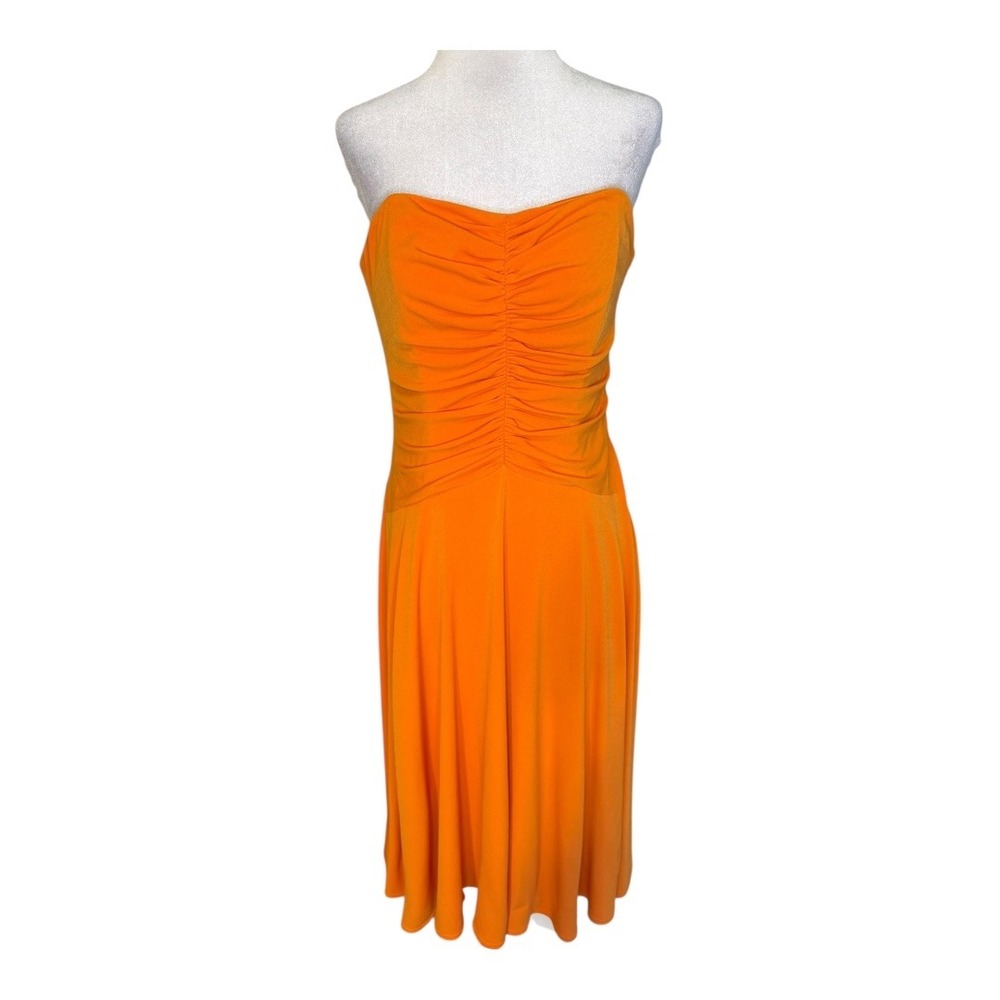 Laundry by Shelli Segal Orange Ruched Strapless Midi Dress Size 10 NWT‎